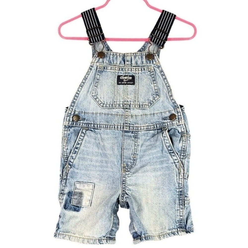 OshKosh B'gosh Denim Shortalls Unisex 18M Light Wash Patch Detail Playwear